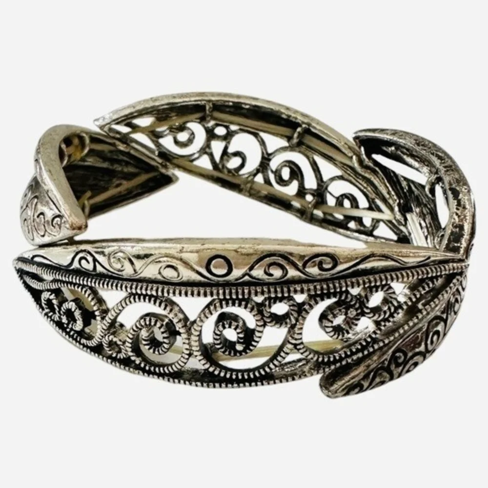 Oxidized Silver Elastic Bangle Bracelet Women's Artisan Costume Jewelry Gift
